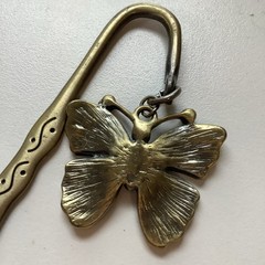 Vintage Brass Metal Bookmark With Butterfly Charm Rhinestones