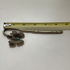 Vintage Brass Metal Bookmark With Butterfly Charm Rhinestones