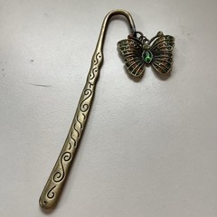 Vintage Brass Metal Bookmark With Butterfly Charm Rhinestones