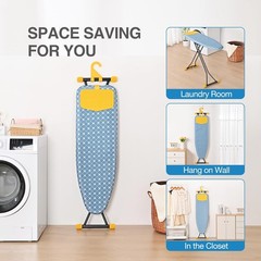APEXCHASER Ironing Board with Iron Rest, Compact 13x43inch, Blue and Yellow