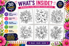 DIGITAL CONTENT- 2025 Flower 30 Page Activity Book – PRINTABLE