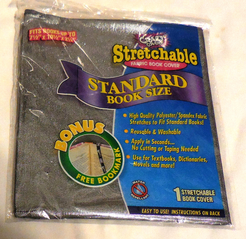 1 book Crazy Covers Stretchable Fabric Standard Silver Black New,school